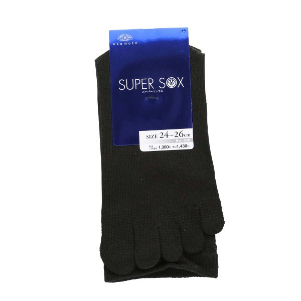 スーパーソックス 5本指 クルー丈 ムレない におわない 靴下 23-25cm 24-26cm 26-28cm SUPER SOX