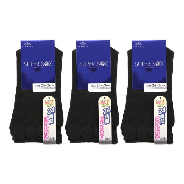 スーパーソックス SUPER SOX 24時間におわない ソックス 靴下 五本指 クルー丈 3足組 ムレない におわない メンズ 24-26cm 26-28cm