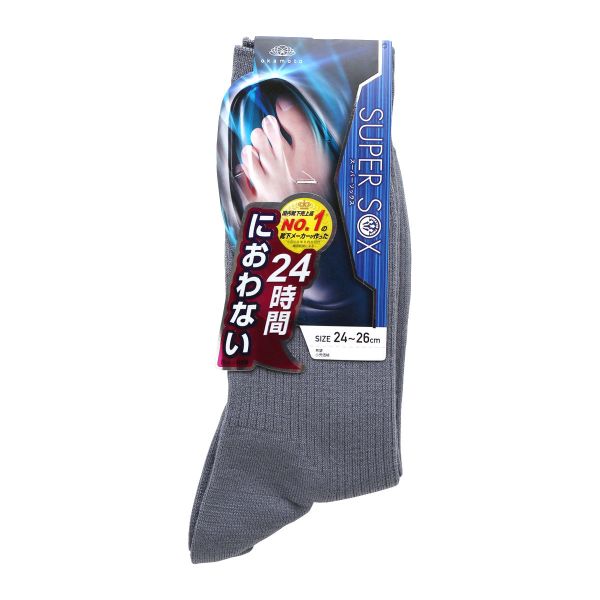 スーパーソックス SUPER SOX リブ クルー丈 ソックス ムレない におわない 靴下 23-25cm 24-26cm 26-28cm