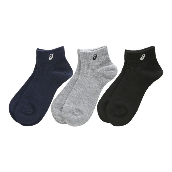 アシックス ASICS キッズ ソックス 靴下 スニーカー丈 3足組 抗菌防臭 ジュニア 白 黒 グレー 紺 スクール 21-23cm 23-25cm