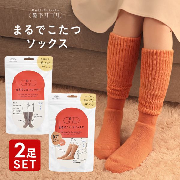靴下サプリ とにかくあったかい まるでこたつソックス 二足組 靴下 ハイソックス レディース 冷え対策 発熱 23-25cm