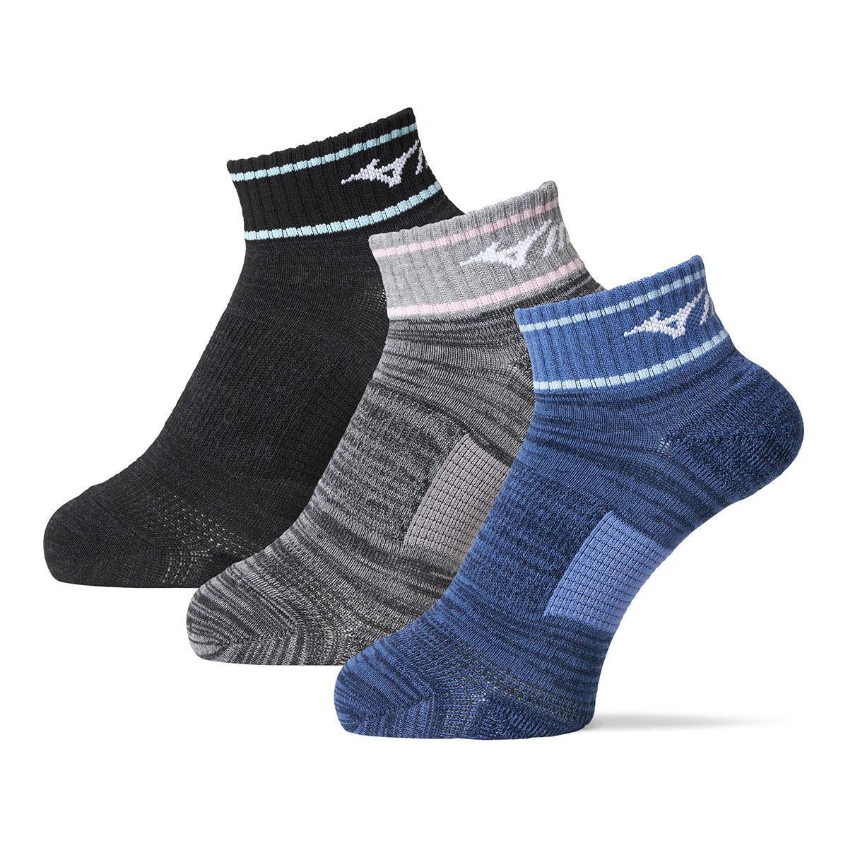ミズノ MIZUNO RUN&WALK ソックス スニーカー丈 靴下 3足組 足底パイル レディース 23-25cm(Set-23-25cm)