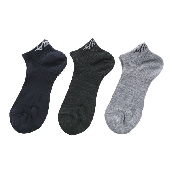 ミズノ MIZUNO ワーク 強靭フィット ソックス 靴下 三足組 杢無地 ロゴ スニーカー丈 メンズ 24-26cm 26-28cm