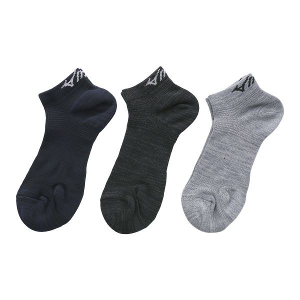 ミズノ MIZUNO ワーク 強靭フィット ソックス 靴下 三足組 杢無地 ロゴ スニーカー丈 メンズ 24-26cm 26-28cm