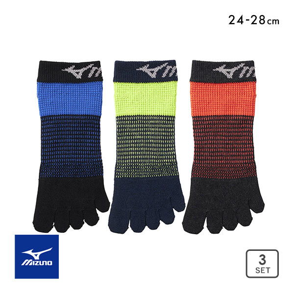ミズノ MIZUNO RUN&WALK ソックス 靴下 スニーカー丈 5本指 3足組 サポート メンズ スポーツ 24-26cm 26-28cm