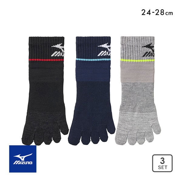 ミズノ MIZUNO RUN&WALK ソックス 靴下 ショート丈 5本指 3足組 サポート メンズ スポーツ 24-26cm 26-28cm