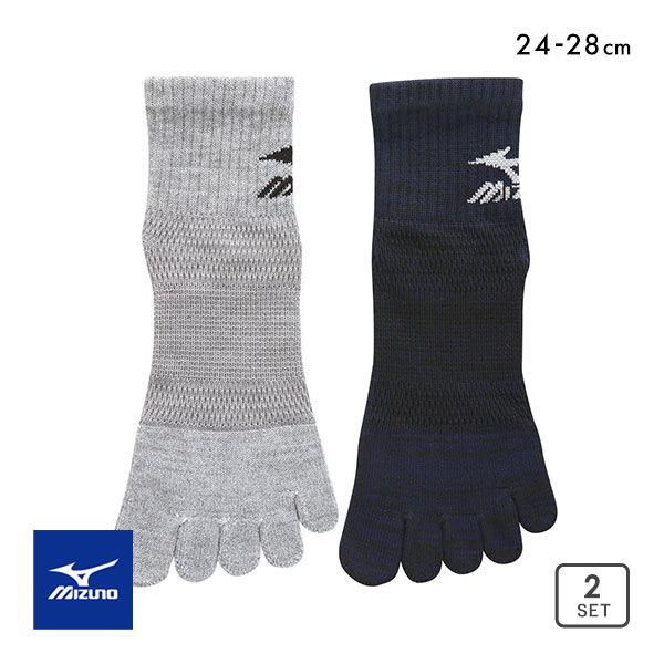 ミズノ MIZUNO WORK ソックス 靴下 ショート丈 5本指 2足組 吸汗速乾 涼感メッシュ サポート メンズ 24-26cm 26-28cm