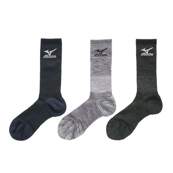 ミズノ MIZUNO ワーク 防寒フィット ソックス 足首ウォーム設計 3P ハイソックス ひざ下丈 メンズ 24-26cm 26-28cm