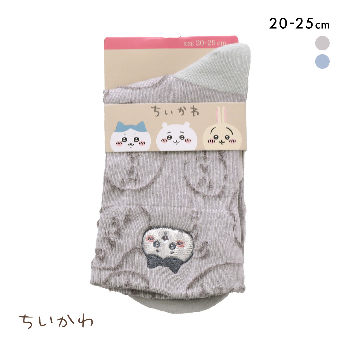 ちいかわ クルー丈ソックス ハチワレ フロート刺繍 レディース 靴下 ソックス 20-25cm(LGY-薄グレー-20-25cm)