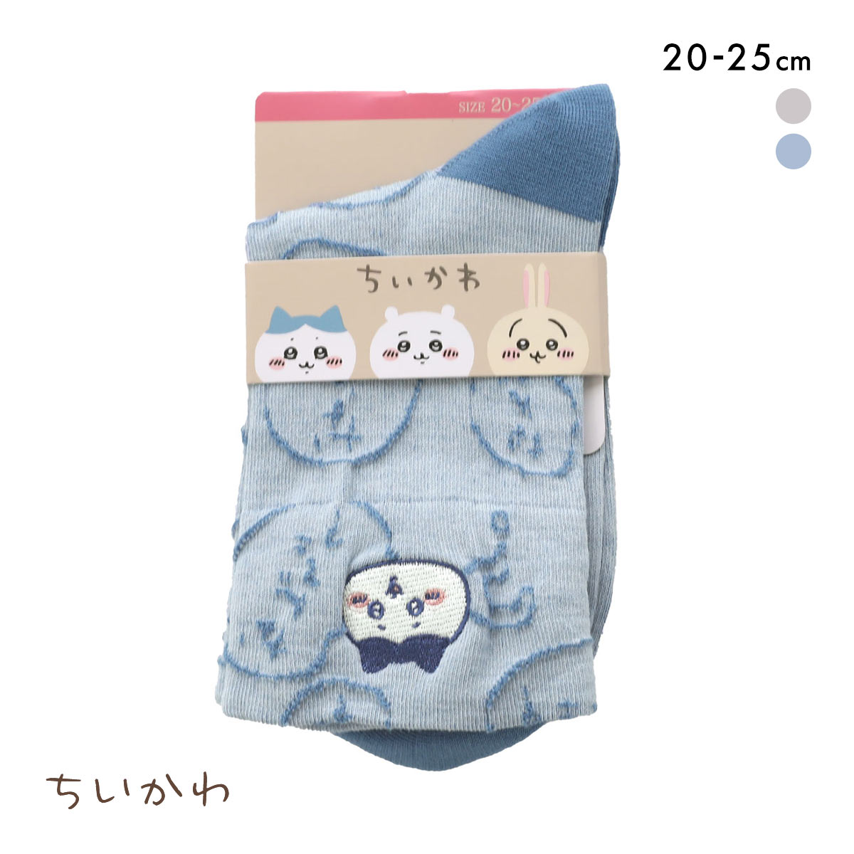 ちいかわ クルー丈ソックス ハチワレ フロート刺繍 レディース 靴下 ソックス 20-25cm(SX-サックス-20-25cm)