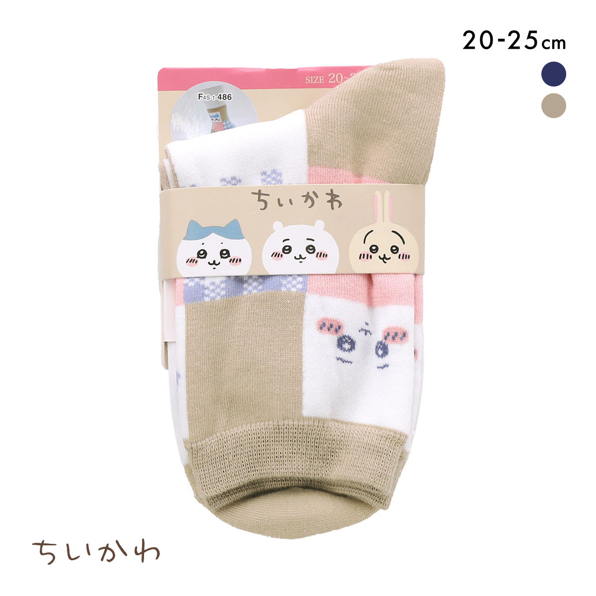 ちいかわ クルー丈ソックス ブロックチェック レディース 靴下 ソックス 20-25cm(BE-ベージュ-20-25cm)