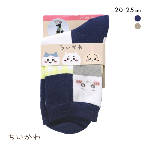 ちいかわ クルー丈ソックス ブロックチェック レディース 靴下 ソックス 20-25cm