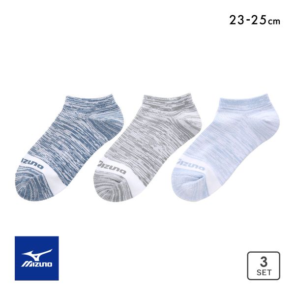 ミズノ DRY ソックス スニーカー丈 3足セット 速乾 甲メッシュ 通気性 破れにくい 引揃え レディース 靴下 23-25cm MIZUNO