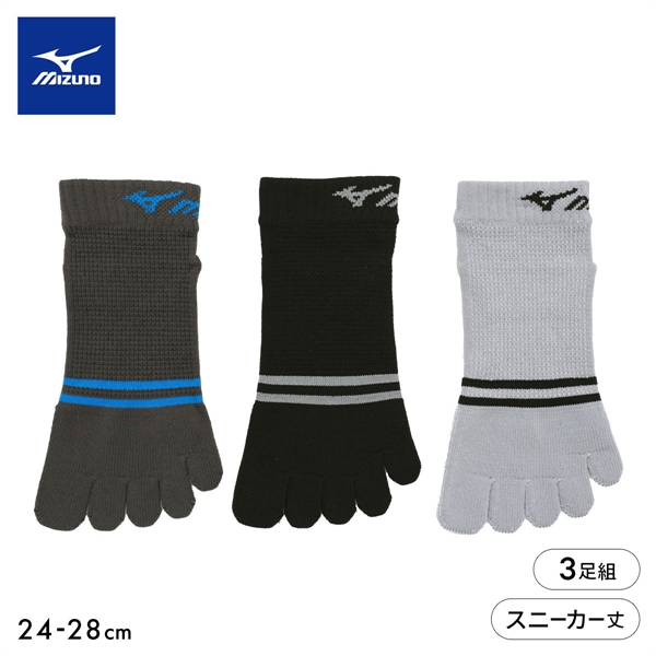 ミズノ DRY 5本指ソックス スニーカー丈 3足セット 速乾 甲メッシュ 通気性 破れにくい メンズ 24-26cm 26-28cm MIZUNO