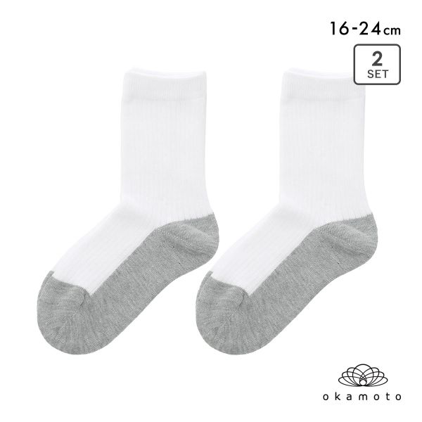 学校へ行こう スクールソックス 2足セット クルー丈 消臭 丈夫 足底切り替え キッズ 靴下 学生 16-18cm 19-21cm 22-24cm okamoto