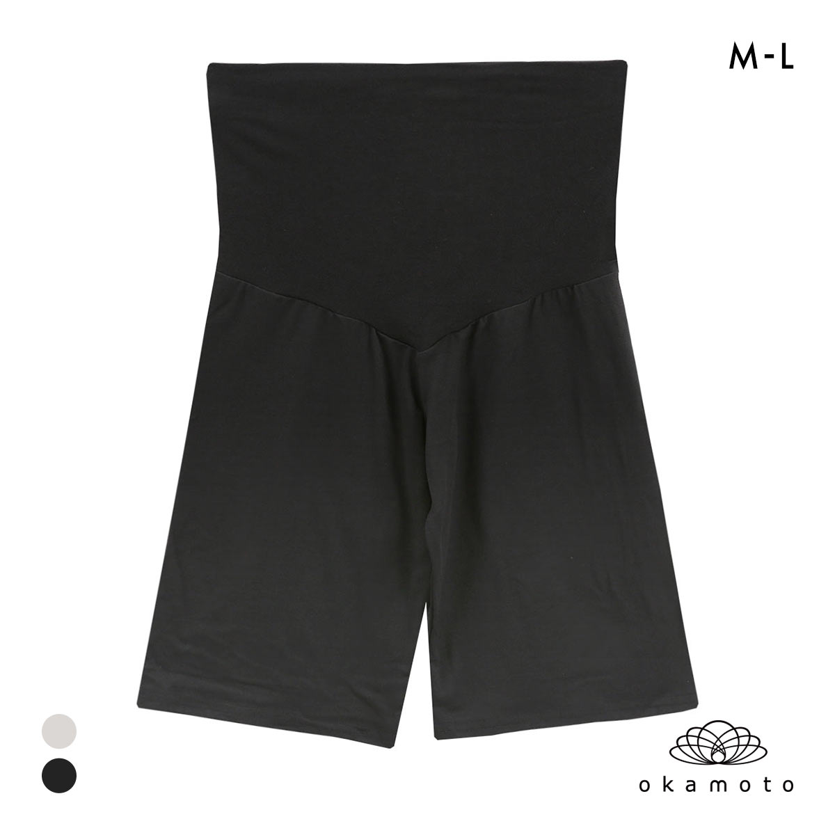 プラチナホット 温感ペチコートレギンス 5分丈 腹巻つき あったか 保温 透け防止 ML レディース okamoto Platinumhot(BK-ブラック-M)