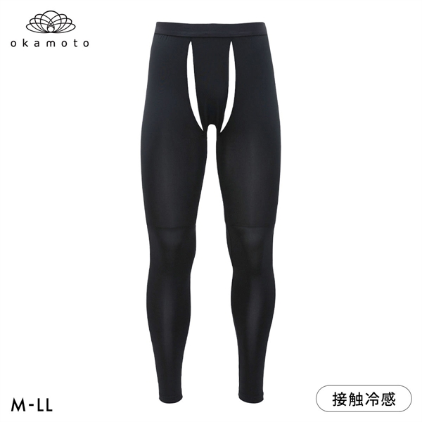 プラチナモア メンズレギンス ひんやり冷感キープ 前あき 通気性 吸水速乾 熱中症対策 夏用 作業用 スポーツ okamoto メンズ