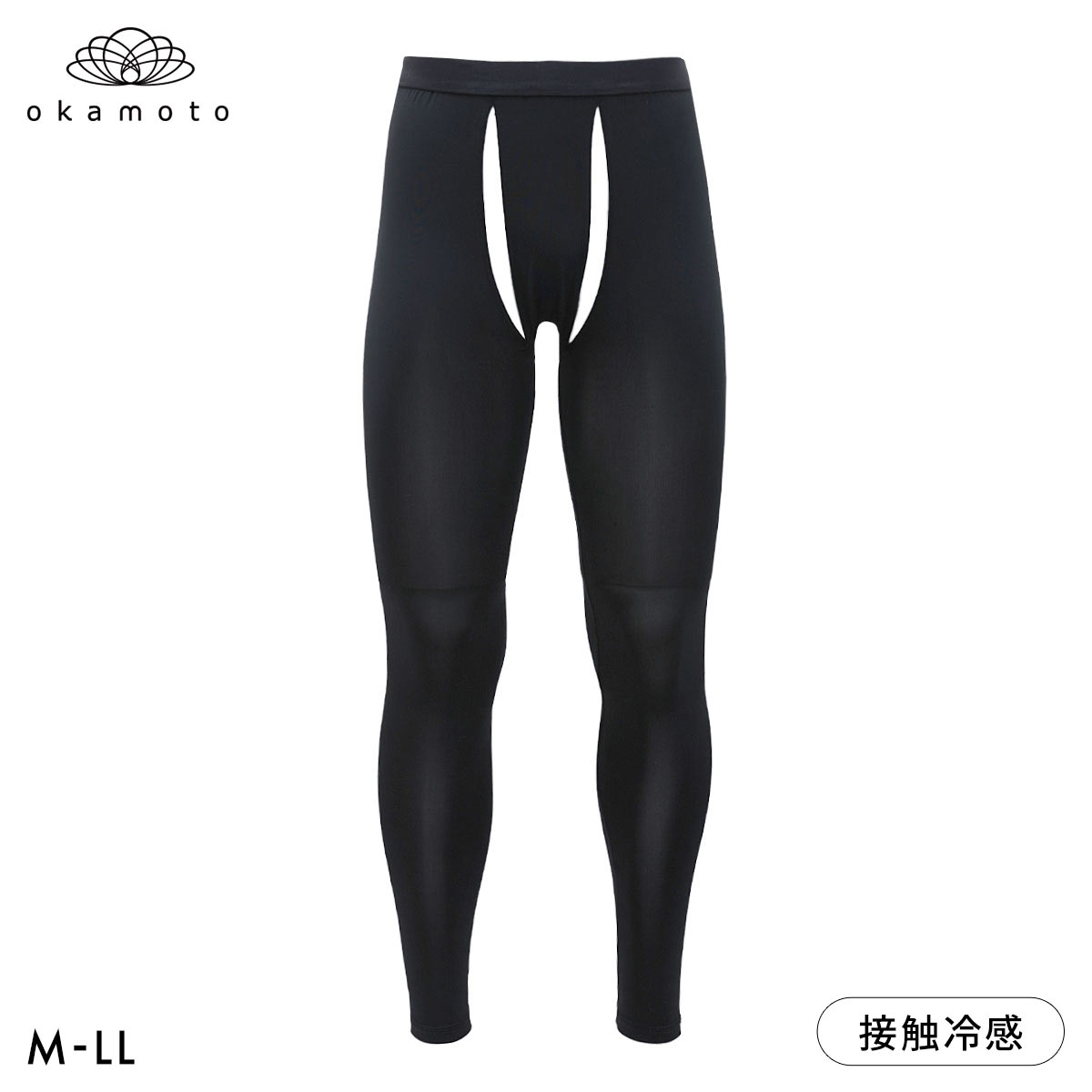 プラチナモア メンズレギンス ひんやり冷感キープ 前あき 通気性 吸水速乾 熱中症対策 夏用 作業用 スポーツ okamoto メンズ(BK-ブラック-M)