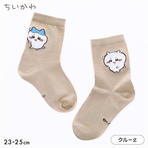 ちいかわ ソックス ちいかわとハチワレ 下剋上 クルー丈 レディース 23-25cm キャラクターソックス 靴下