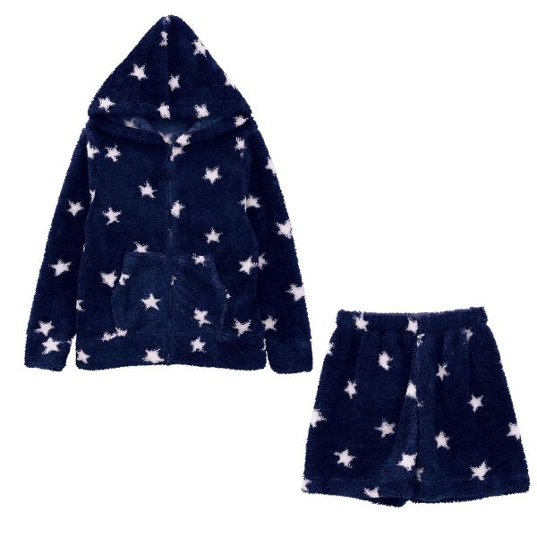 ブルーミングフローラ ふわふわモコモコ ルームウェア 前開き パーカー ショートパンツ 上下セット 冬 あったか  星柄