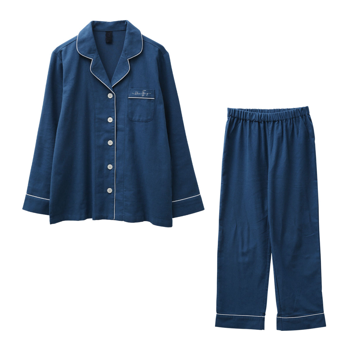 ブルーミングフローラ Standard cotton pajamas ルームウェア パジャマ 上下セット 綿100％ レディース シャツ 長袖 bloomingFLORA(NV-ネイビー-M)