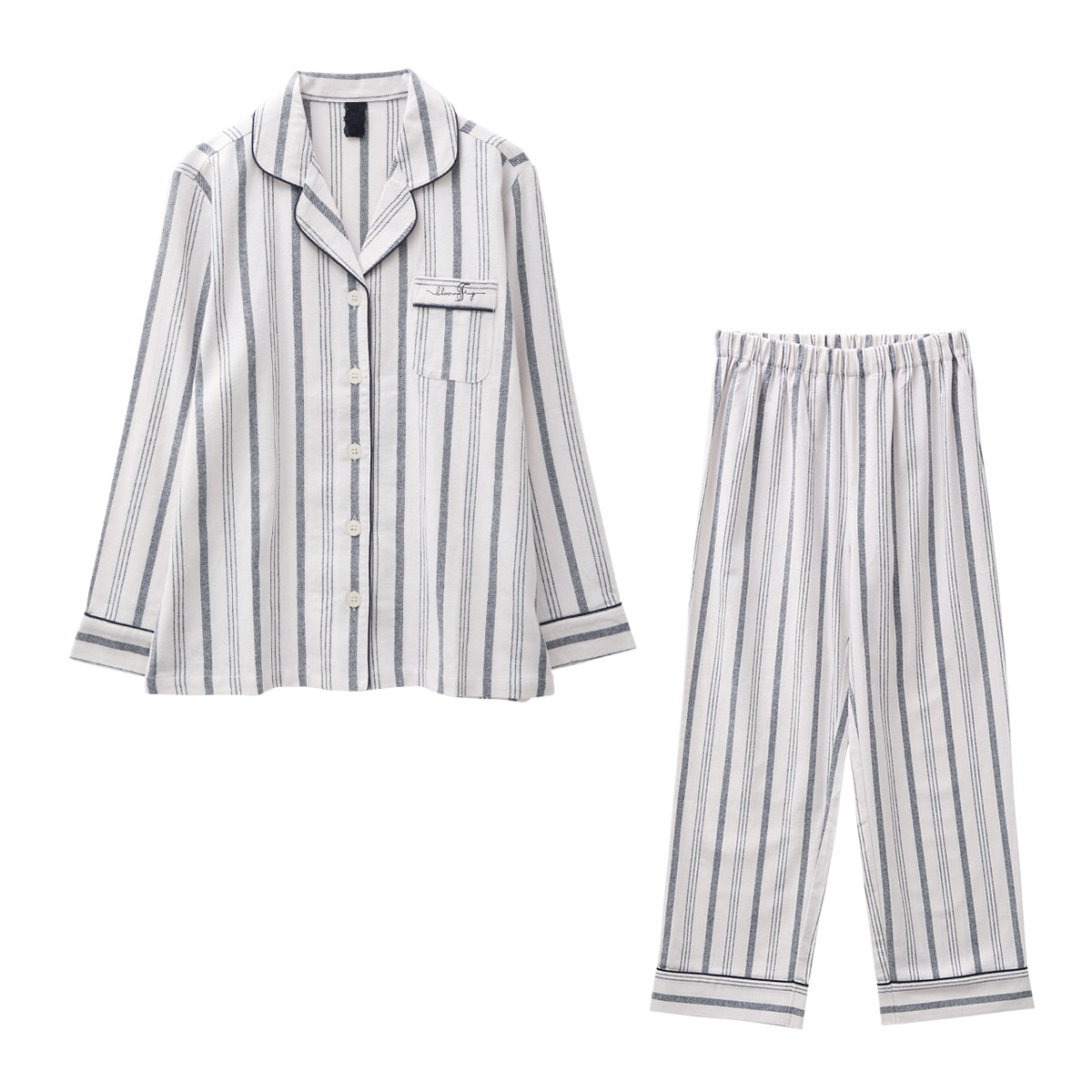 ブルーミングフローラ Standard cotton pajamas ルームウェア パジャマ 上下セット 綿100％ レディース シャツ 長袖 bloomingFLORA(IV-アイボリー-M)