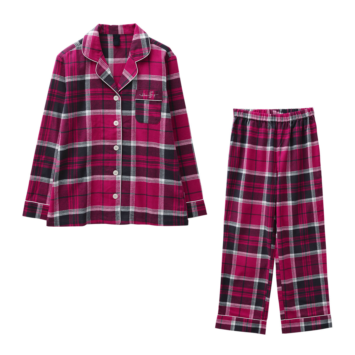 ブルーミングフローラ Standard cotton pajamas ルームウェア パジャマ 上下セット 綿100％ レディース シャツ 長袖 bloomingFLORA(DPI-濃ピンク-M)