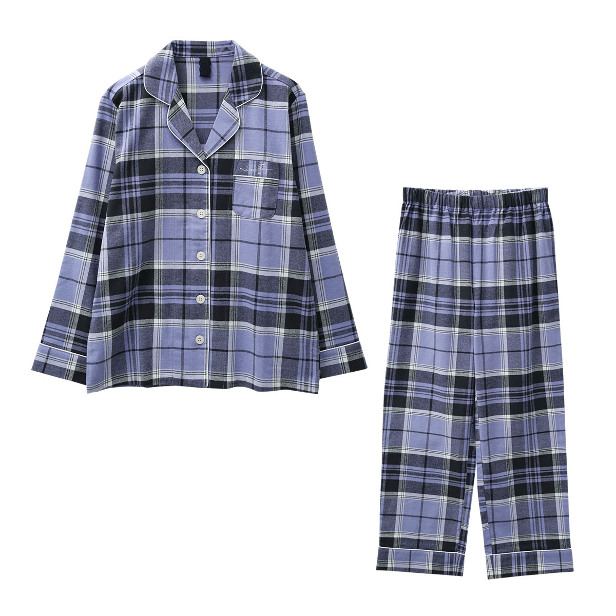 ブルーミングフローラ Standard cotton pajamas ルームウェア パジャマ 上下セット 綿100％ レディース シャツ 長袖 bloomingFLORA(BU-ブルー-M)