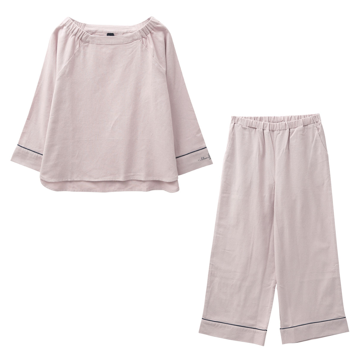 ブルーミングフローラ Standard cotton pajamas ルームウェア パジャマ 上下セット 綿100％ 8分袖 ボートネック bloomingFLORA(PB-ピンクベージュ-M)