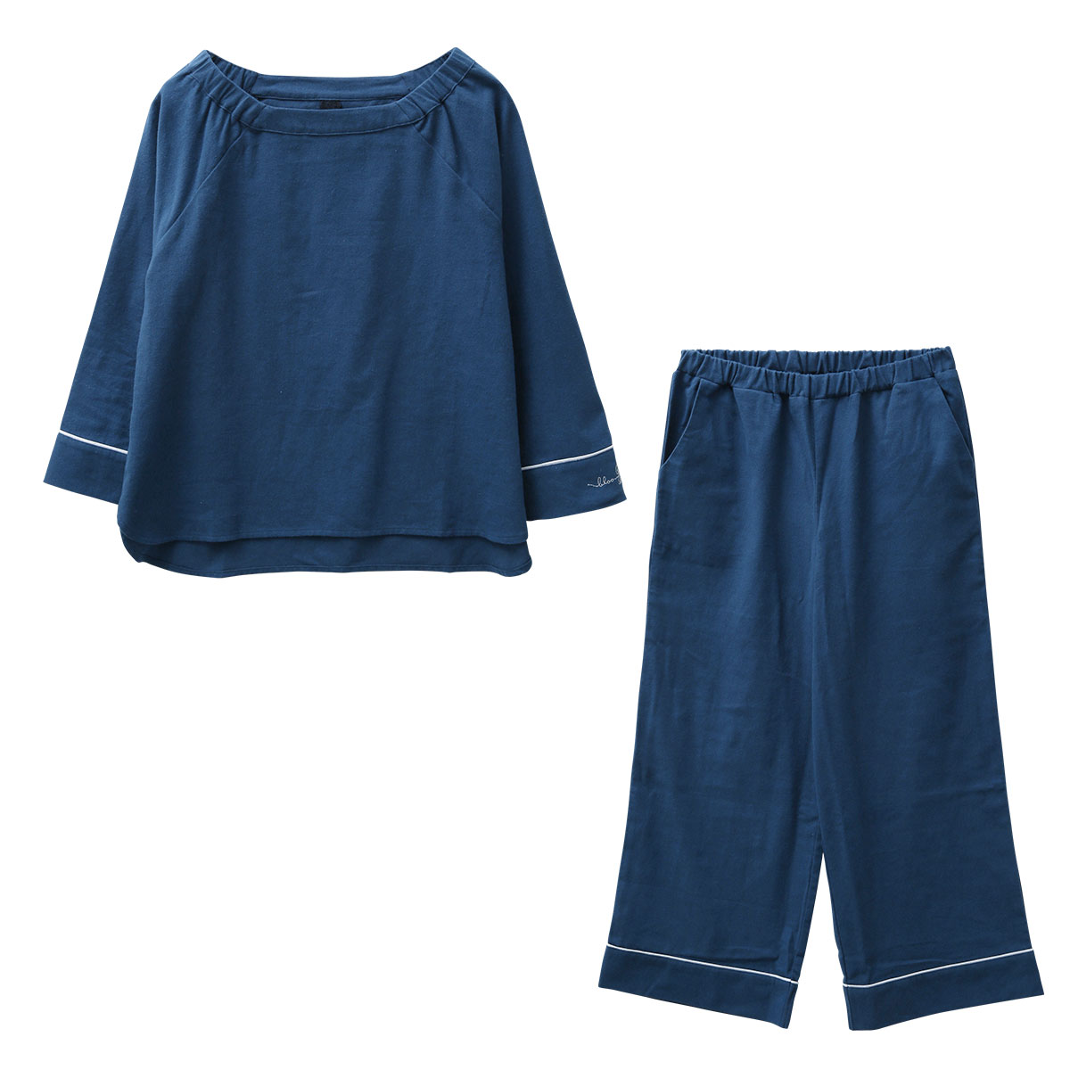 ブルーミングフローラ Standard cotton pajamas ルームウェア パジャマ 上下セット 綿100％ 8分袖 ボートネック bloomingFLORA(NV-ネイビー-M)