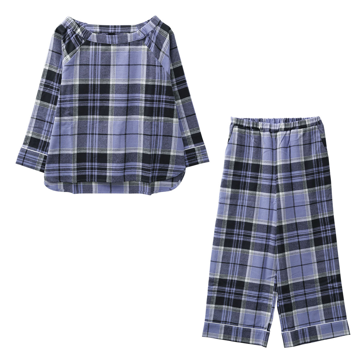 ブルーミングフローラ Standard cotton pajamas ルームウェア パジャマ 上下セット 綿100％ 8分袖 ボートネック bloomingFLORA(BU-ブルー-M)