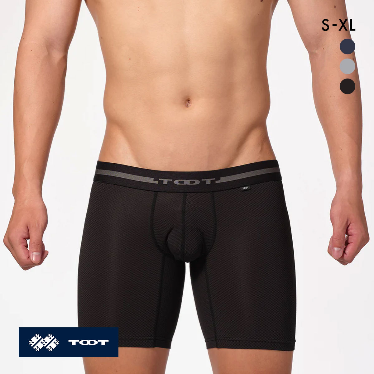 トゥート ReNEW TOOT MESH plus LONG メッシュ ロングボクサーパンツ S M L LL XL BC24A330 メンズ ローライズ 前とじ 抗菌防臭 吸汗速乾(BK-ブラック-S)