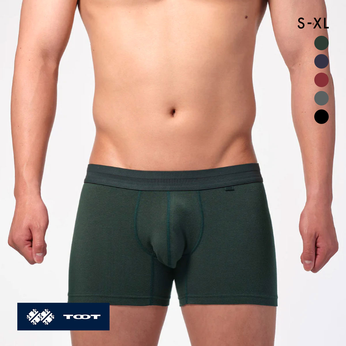 トゥート TOOT MIDDLE COTTON BOXER ボクサーパンツ メンズ ミドルライズ 前とじ BC24S140 S M L LL XL 立体カップ(DGR-濃グリーン-S)