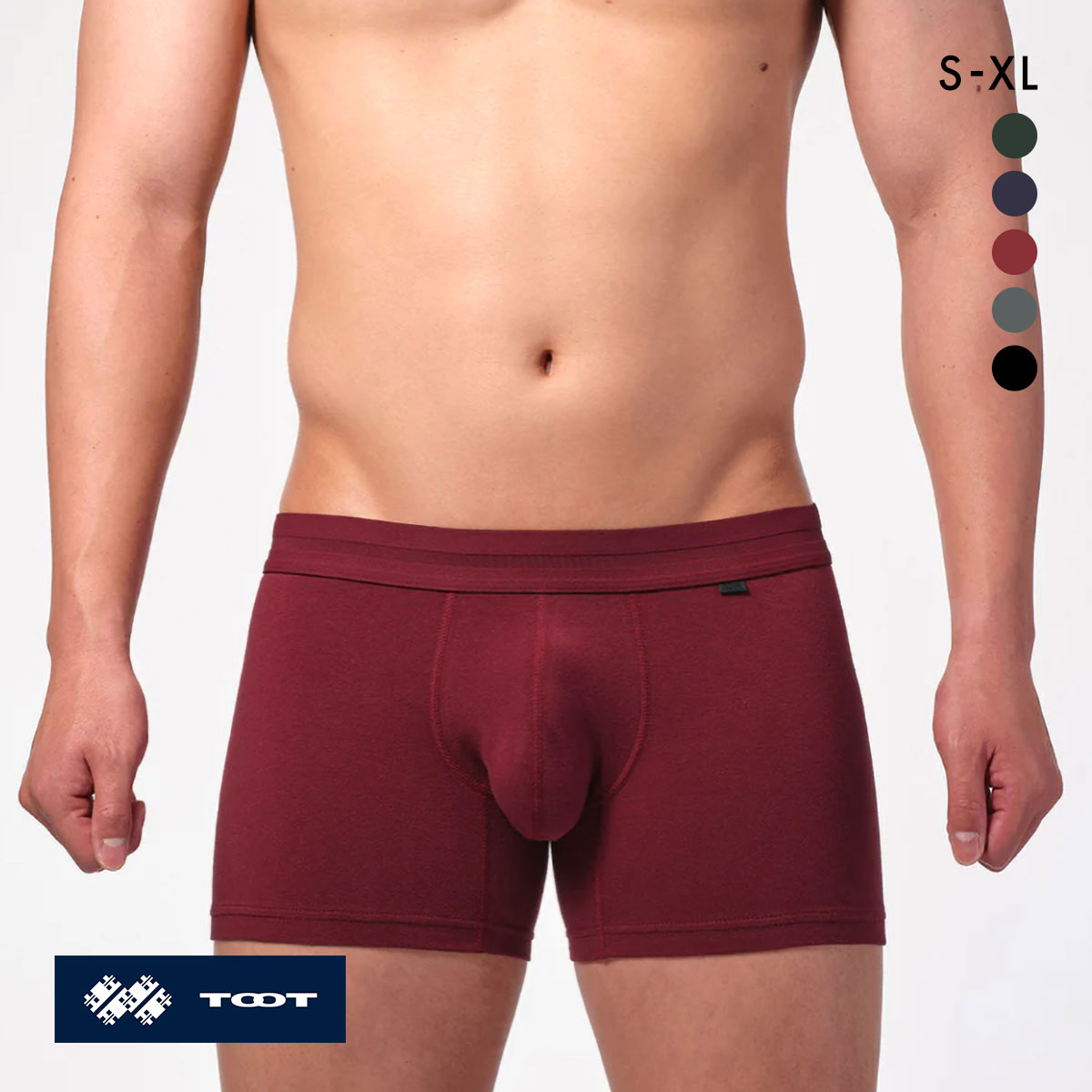 トゥート TOOT MIDDLE COTTON BOXER ボクサーパンツ メンズ ミドルライズ 前とじ BC24S140 S M L LL XL 立体カップ(WI-ワイン-S)