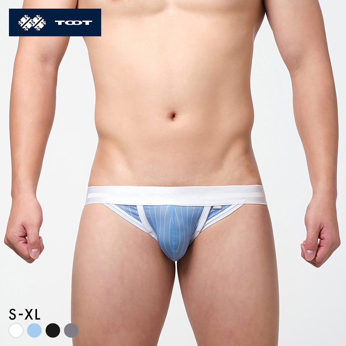 トゥート TOOT ピンストライプ ビキニ フルバック メンズ ブリーフ 前閉じ 日本製 BV26S008(SX-サックス-S)