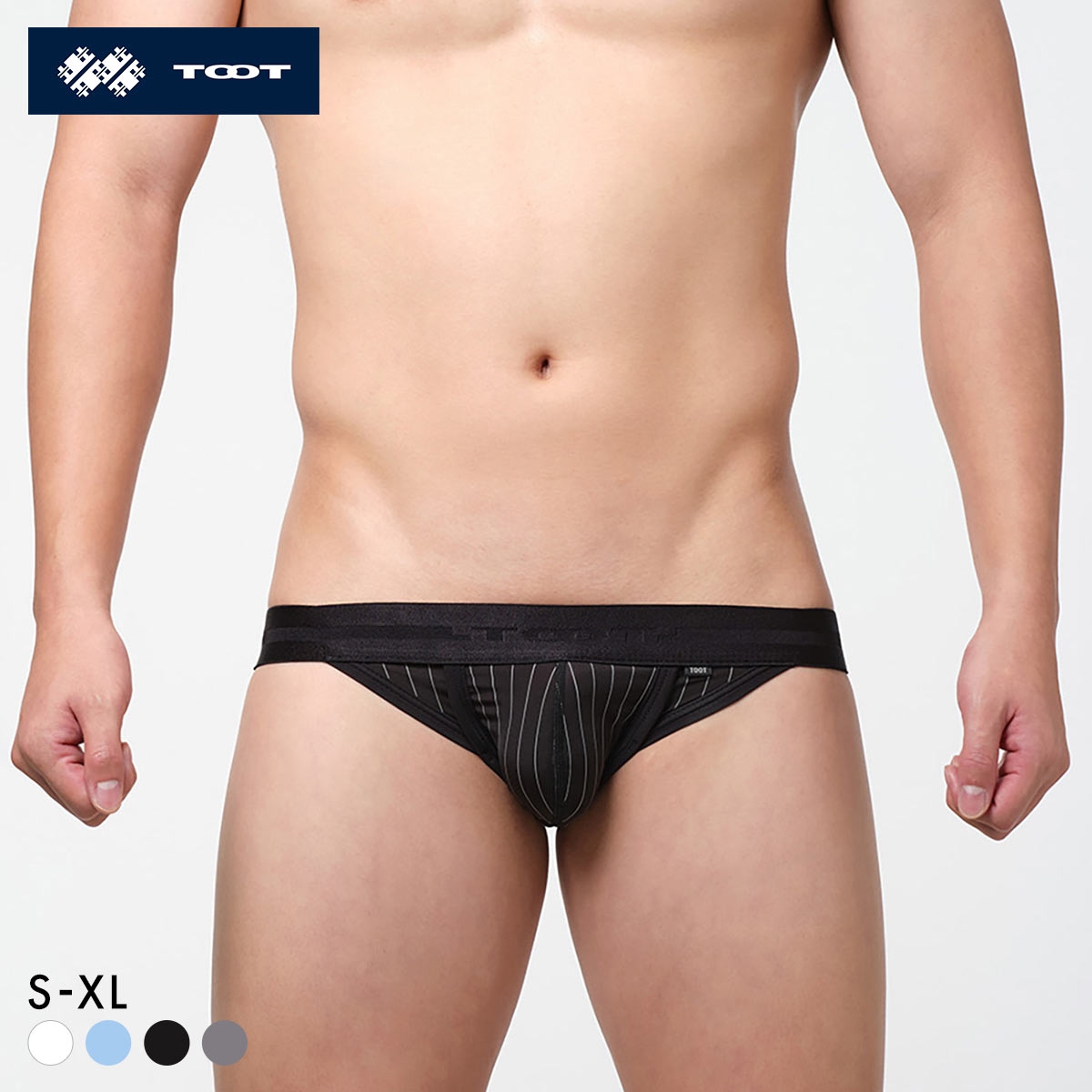 トゥート TOOT ピンストライプ ビキニ フルバック メンズ ブリーフ 前閉じ 日本製 BV26S008(BK-ブラック-S)