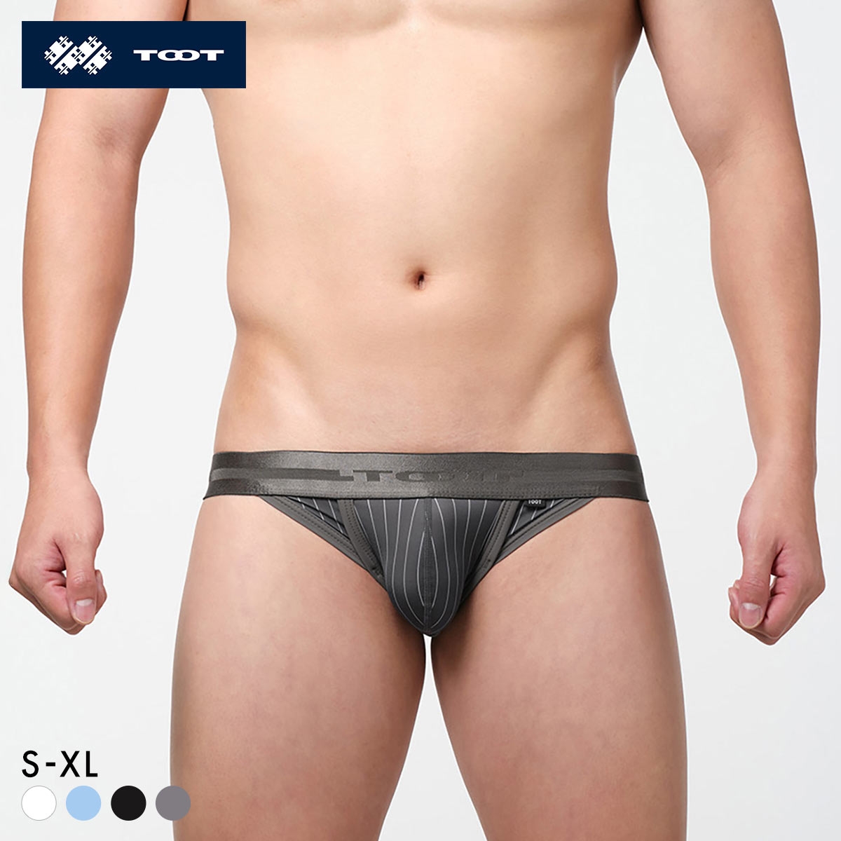 トゥート TOOT ピンストライプ ビキニ フルバック メンズ ブリーフ 前閉じ 日本製 BV26S008(DGY-濃グレー-S)