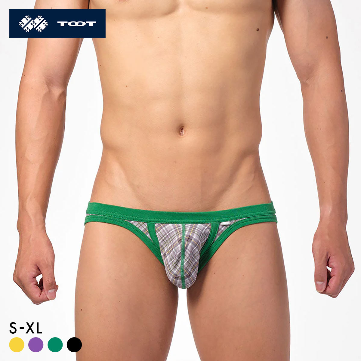 トゥート TOOT タータンチェック ビキニ 2 フルバック メンズ ブリーフ 前閉じ CV23A015(GR-グリーン-S)