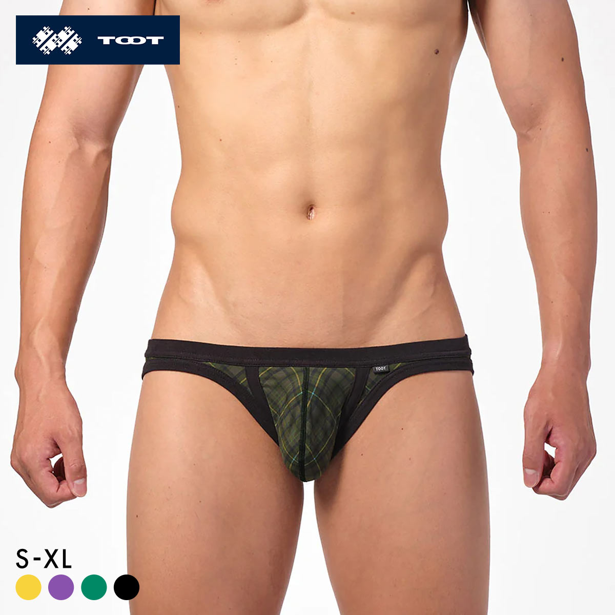 トゥート TOOT タータンチェック ビキニ 2 フルバック メンズ ブリーフ 前閉じ CV23A015(BK-ブラック-S)