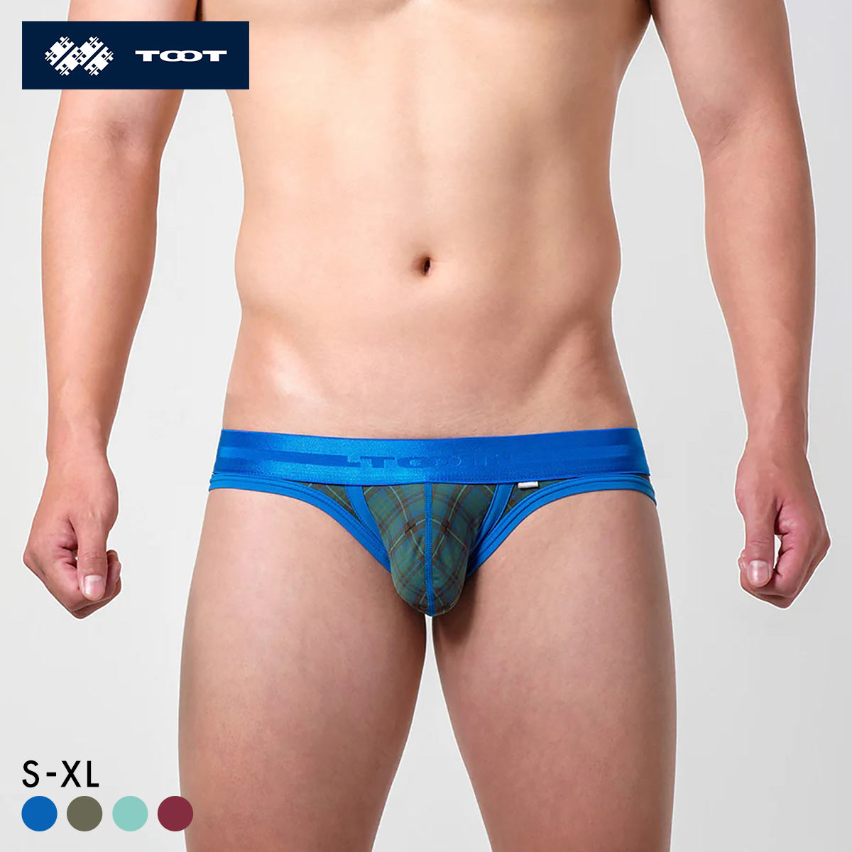 トゥート TOOT タータンチェック ビキニ III フルバック メンズ 前閉じ TOOT 日本製 立体カップ 大きいサイズ(BU-ブルー-S)