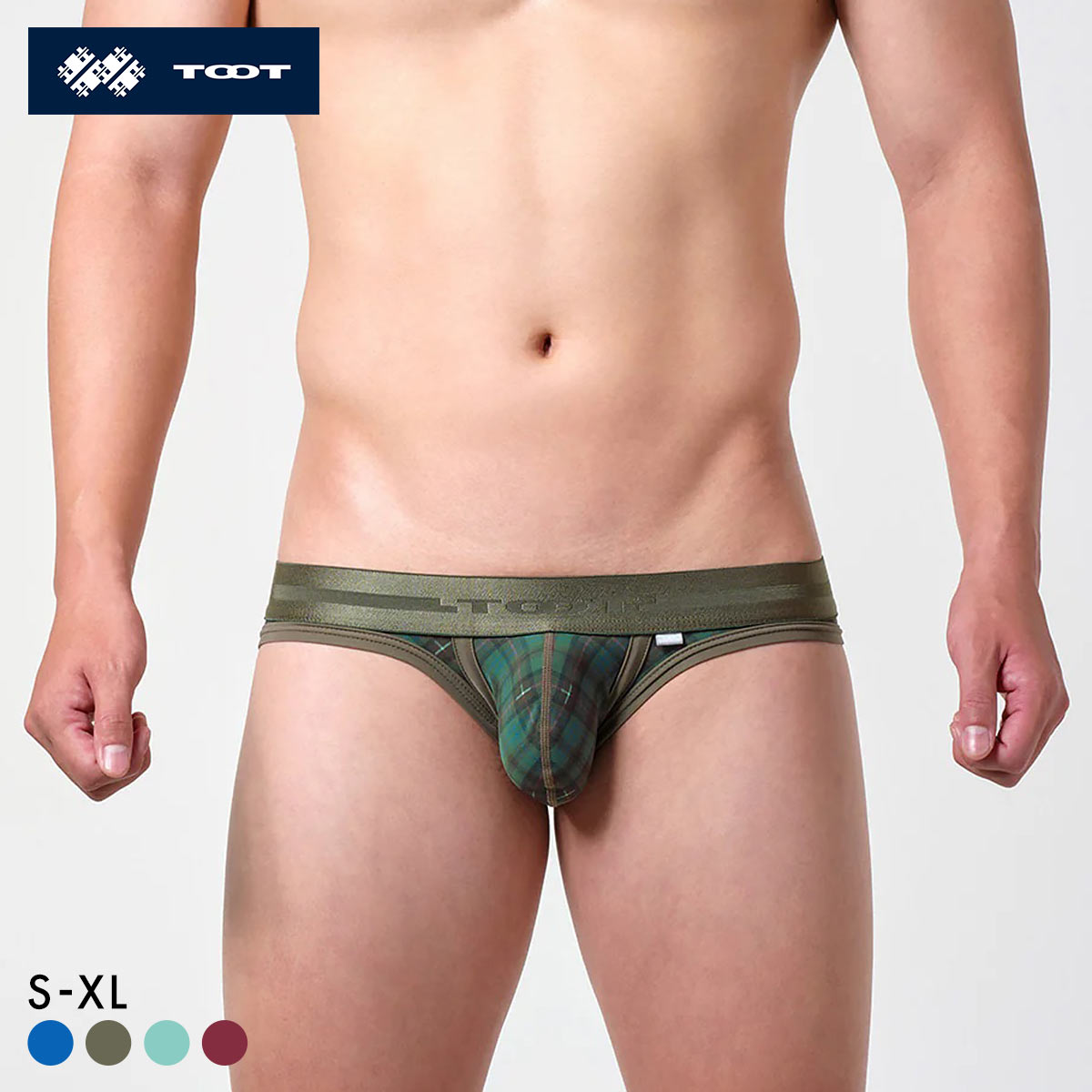 トゥート TOOT タータンチェック ビキニ III フルバック メンズ 前閉じ TOOT 日本製 立体カップ 大きいサイズ(OV-オリーブ-S)