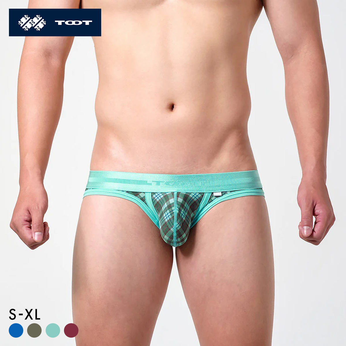 トゥート TOOT タータンチェック ビキニ III フルバック メンズ 前閉じ TOOT 日本製 立体カップ 大きいサイズ(LGR-薄グリーン-S)
