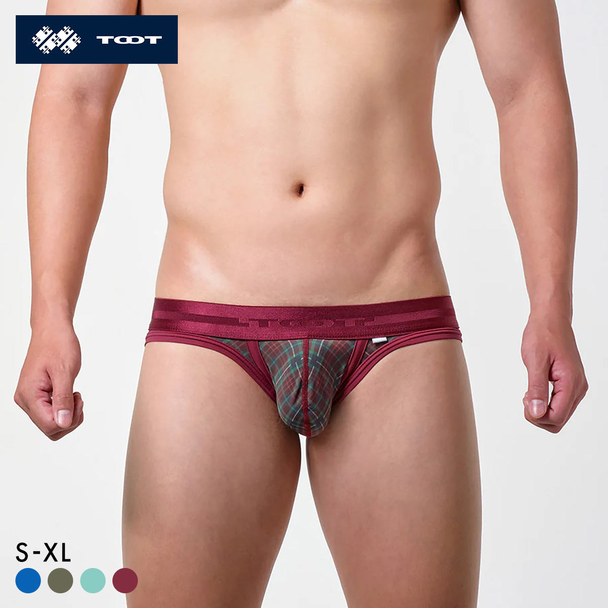 トゥート TOOT タータンチェック ビキニ III フルバック メンズ 前閉じ TOOT 日本製 立体カップ 大きいサイズ(BO-ボルドー-S)