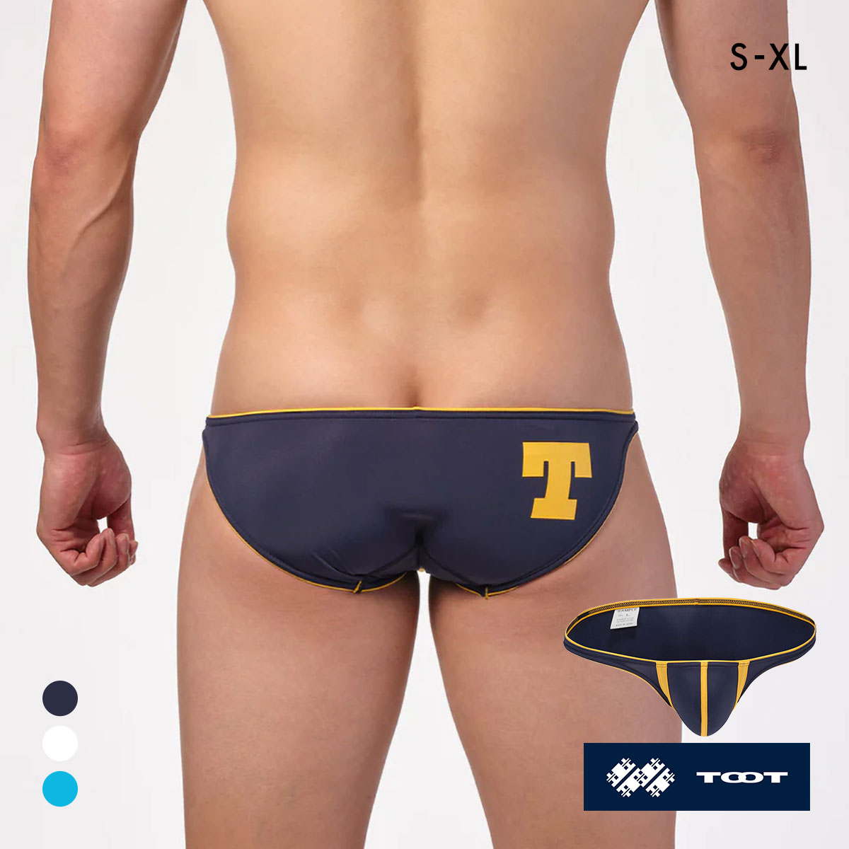トゥート Tプリント ミニマル カップビキニ メンズ 前閉じ 立体カップ ローライズ TOOT(NV-ネイビー-S)