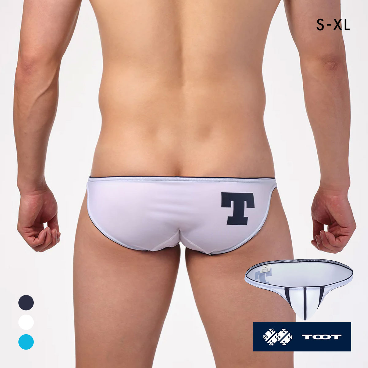 トゥート Tプリント ミニマル カップビキニ メンズ 前閉じ 立体カップ ローライズ TOOT(WH-ホワイト-S)