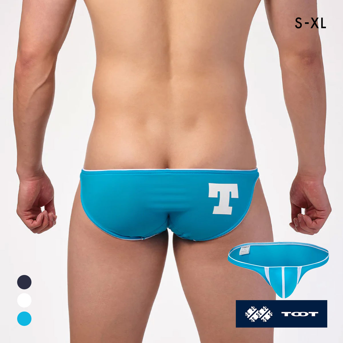 トゥート Tプリント ミニマル カップビキニ メンズ 前閉じ 立体カップ ローライズ TOOT(TU-ターコイズ-S)