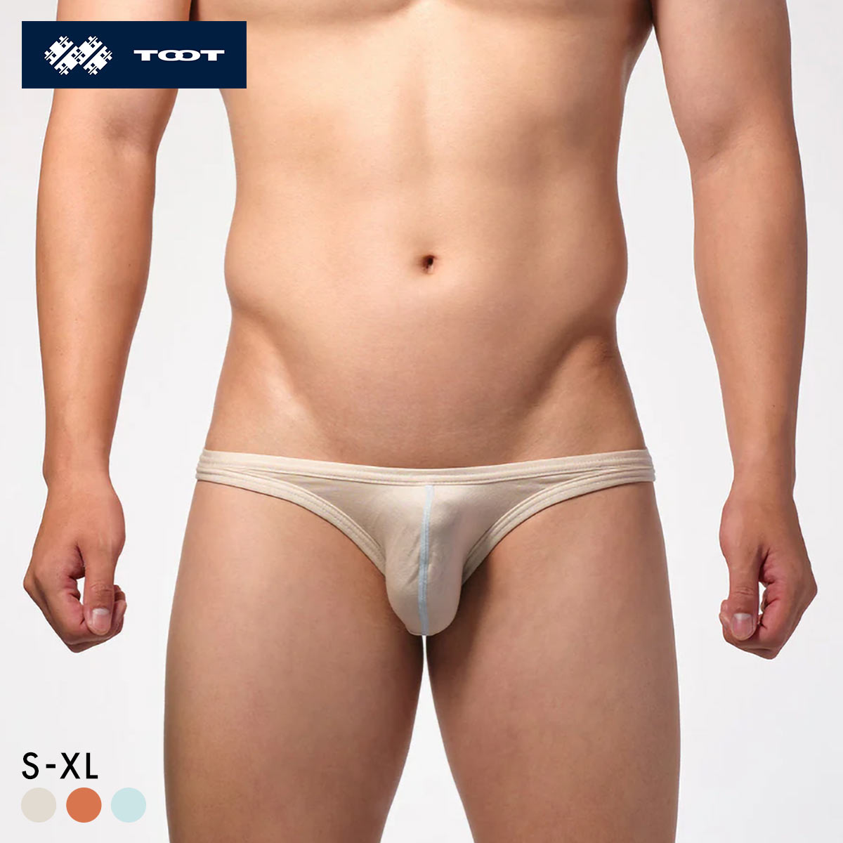 トゥート ハイマテリアル カラーステッチ ビキニ メンズ 前閉じ 立体カップ ローライズ TOOT(OW-オフホワイト-S)