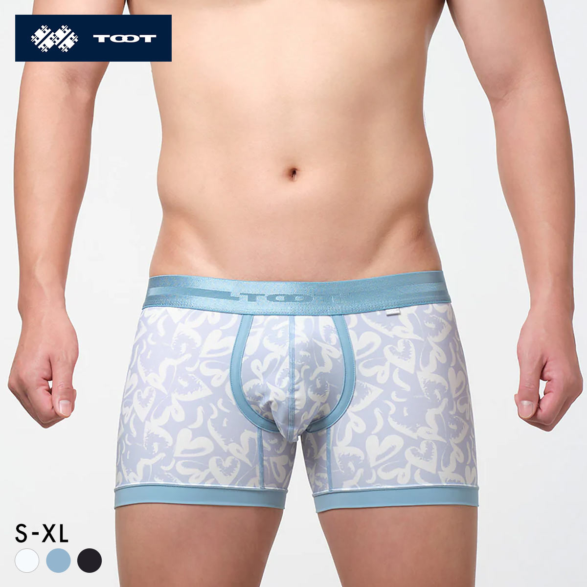 トゥート TOOT グラフィカルハート ミドルボクサー ボクサーパンツ メンズ 前とじ HT03J369(LBU-薄ブルー-S)