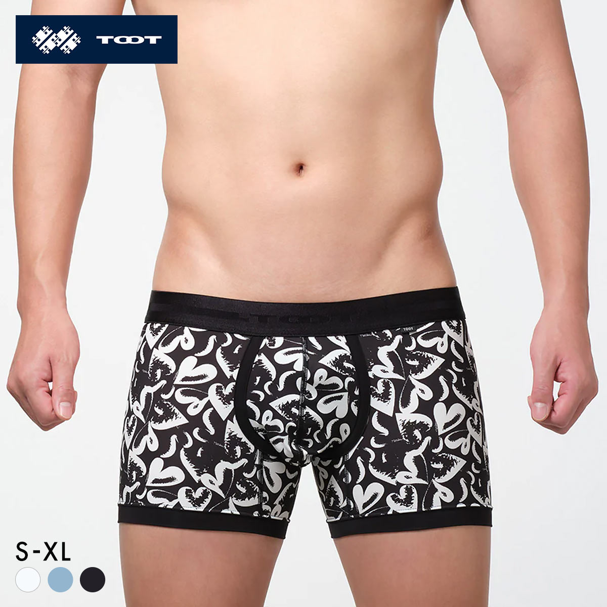 トゥート TOOT グラフィカルハート ミドルボクサー ボクサーパンツ メンズ 前とじ HT03J369(BK-ブラック-S)
