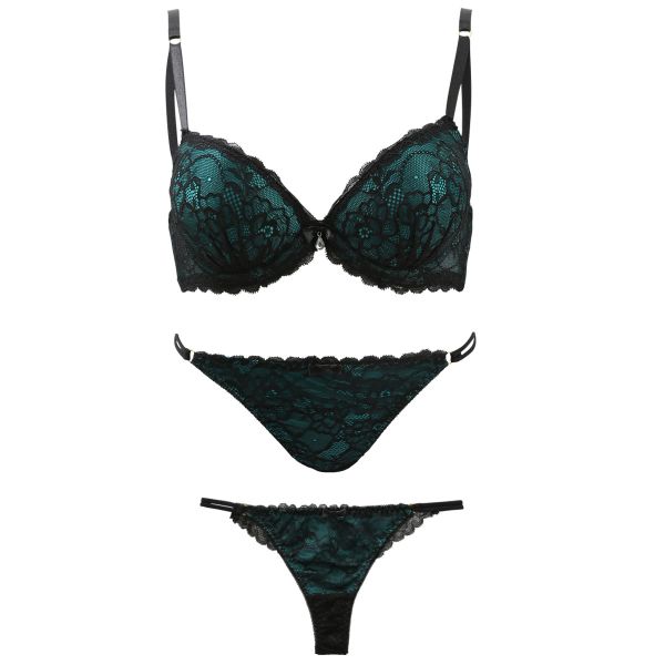 ハラークイン Harlequin ブラック レーシー 3/4カップ ブラジャー ショーツ セット 3点セット スタンダード Tバック バックレース